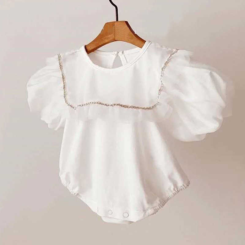 Infant Toddler Girls Romper Onesie White Cotton Korean Baby Clothing for Summer Fashion Blouse Tops 210529