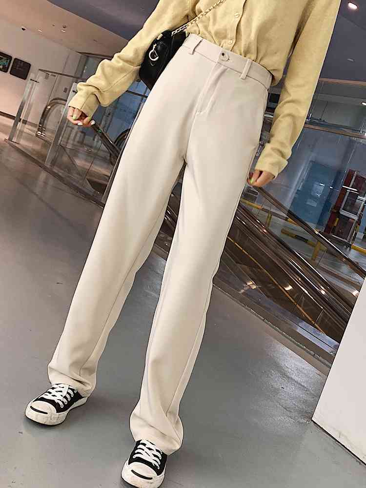 Fall pantalones mujer cintura alta wide leg pants plus size trousers cargo women Suit drape straight 7263 50 210427