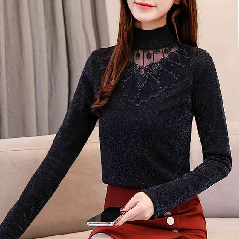 Blusas mujer de moda Solid Stand korean fashion clothing harajuku ladies tops plus size 4XL 5XL long sleeve 7713 50 210427