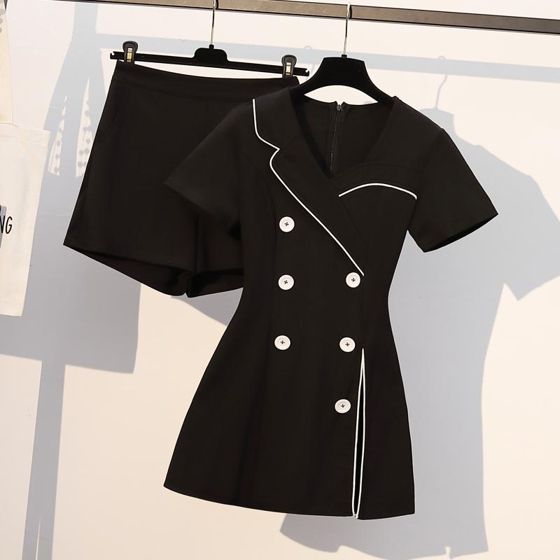 Plus Size Women Black Blazer Two Piece Set Korean Short Sleeve V Neck Midi Dress And Sets Office Ladies Solid Vestidos Women' Tracksuits
Plus Size Women Black Blazer Two Piece Set Korean Short Sleeve V Neck Midi Dress And Sets Office Ladies Solid Vestidos Women' Tracksuits