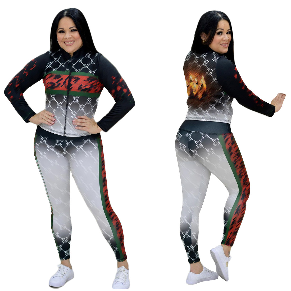 Free Ship 2021 Autumn Women Fashion Print Zip Jacket and Pants Two Piece Set Lady Slim Tracksuits Sporty Outfits, Black
Free Ship 2021 Autumn Women Fashion Print Zip Jacket and Pants Two Piece Set Lady Slim Tracksuits Sporty Outfits, Black