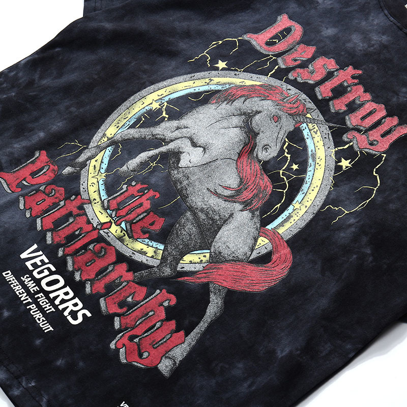 Hip Hop T Shirt Men Streetwear Print Wild Horse Tshirt Harajuku Summer Tops Tees Short Sleeve Cotton Loose T-Shirt Tie Dye 210329