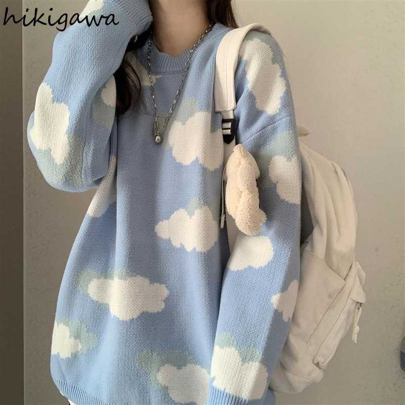 Hikigawa Pull Femme Casual Women Sweaters Pullover Student Knit Harajuku Sweater Korean Fashion Loose Oversized Tops Female Vest 210914