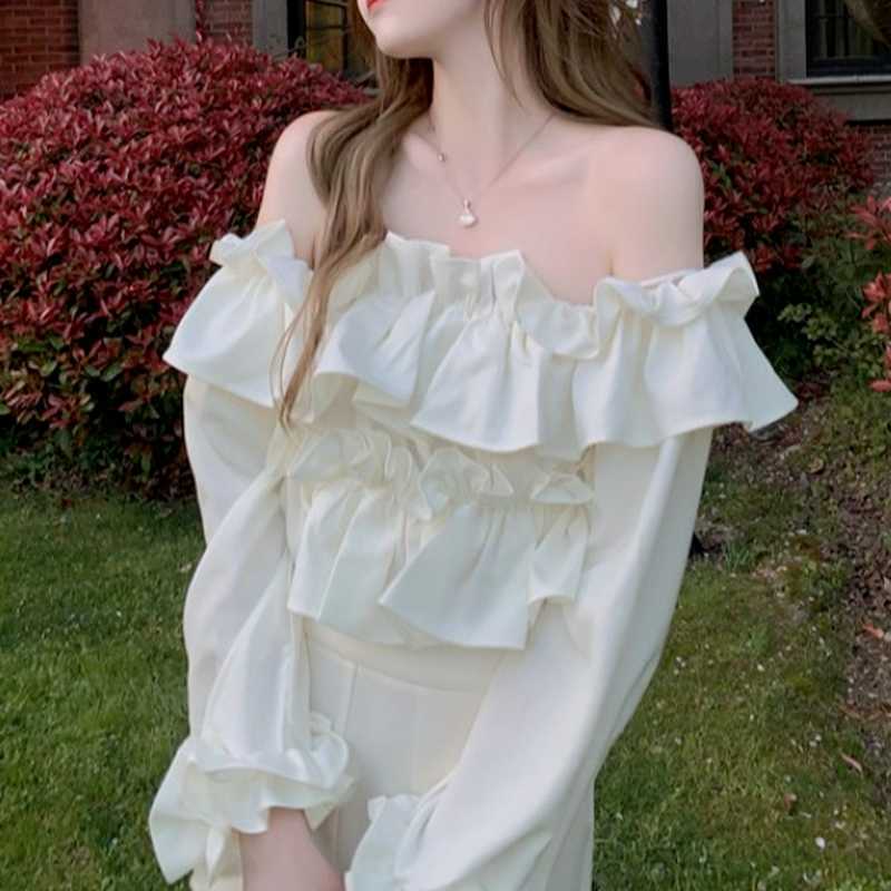 Sweet Fresh Sexy Slash Neck Long Sleeve Blouses for Women Summer French Style Crop Tops Fashion Kawaii All-match Woman Blouse 210525, White
Sweet Fresh Sexy Slash Neck Long Sleeve Blouses for Women Summer French Style Crop Tops Fashion Kawaii All-match Woman Blouse 210525, White