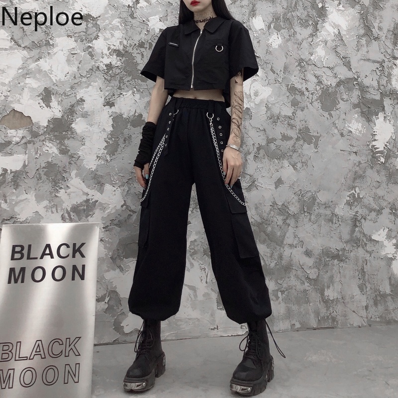 Neploe Wide Leg Cargo Pants Women Harajuku Streetwear Trousers High Waist Loose Pantalon Pockets Straight Casual Sweatpants 210422