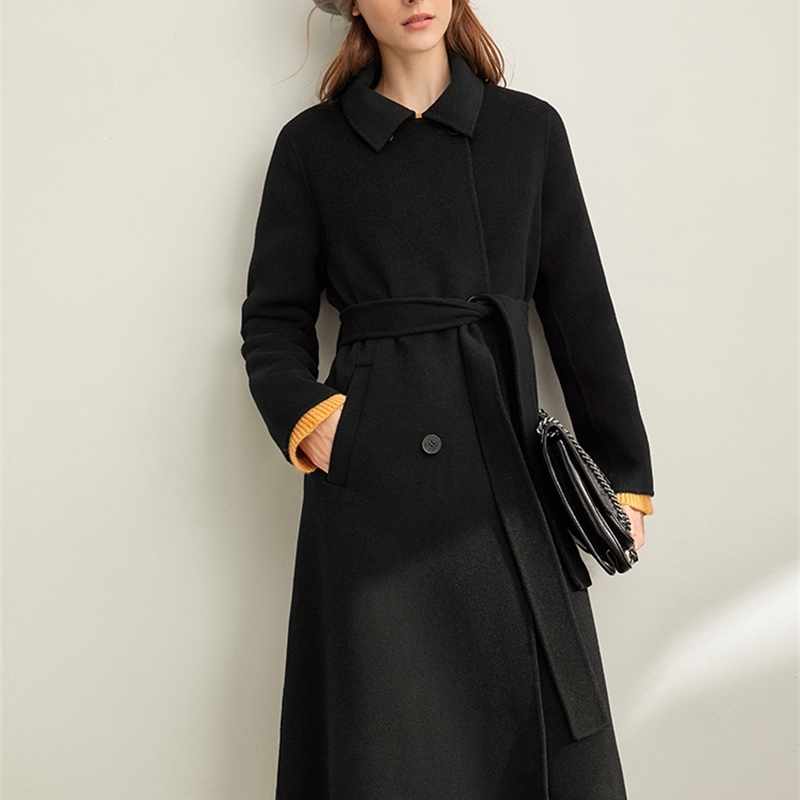 Hepburn all wool double faced en overcoat women's winter black loose long coat 11980086 210527