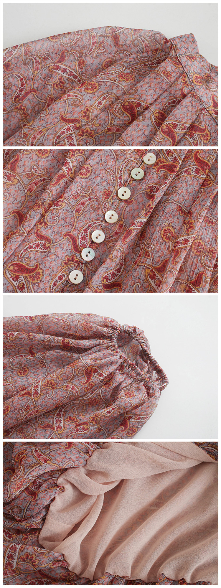 New design womens fashion retro French style chiffon lantern long sleeve cashew print short t-shirt blouse XSSML