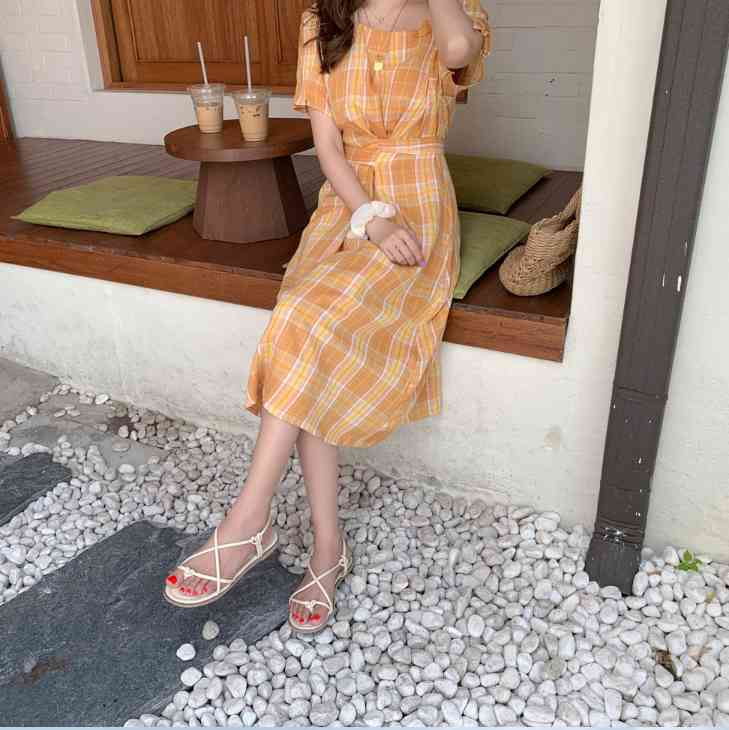 S- XL Plus Size Summer Dress Girls Party Female Vintage PLAID short Sleeve Women es purple oversize Robe Vestido 210423