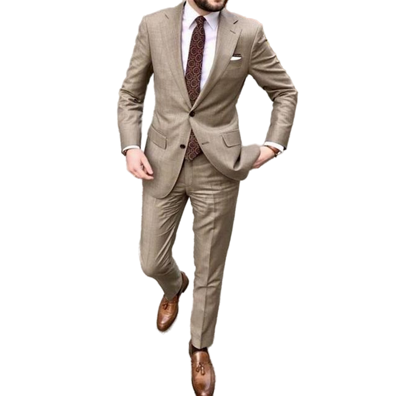 Handsome Brown Men Suits Notched Lapel Wedding Tuxedos Two Button Groom Formal Wear Prom Party Blazer Jacket Pants 2 Piece Mariage Costume Homme Terno