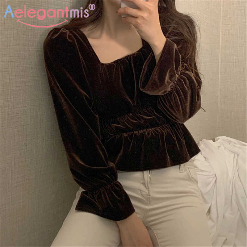 Aelegantmis Square Collar Velvet Blouse Shirt Women French Design Elegant Female Long Sleeve Tops Streetwear 210607, Brown
Aelegantmis Square Collar Velvet Blouse Shirt Women French Design Elegant Female Long Sleeve Tops Streetwear 210607, Brown