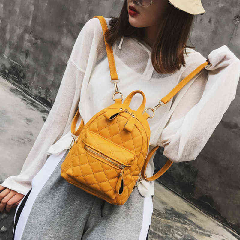 Teenager Girls Small Backpack Female Lingge Leather Backpack Purse Women Mini School Bags Cute Funny Backpack For Girl Y1105
