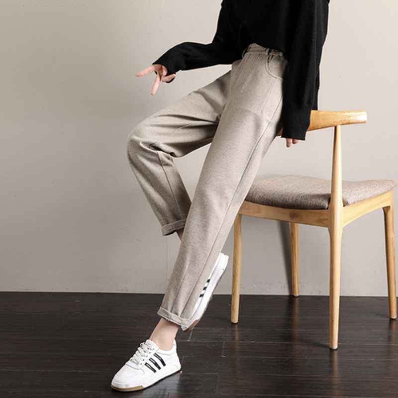 Arrival Autumn Winter Women Elastic Waist Loose Woolen Pants all-matched Casual Harem Female Trousers S314 210512