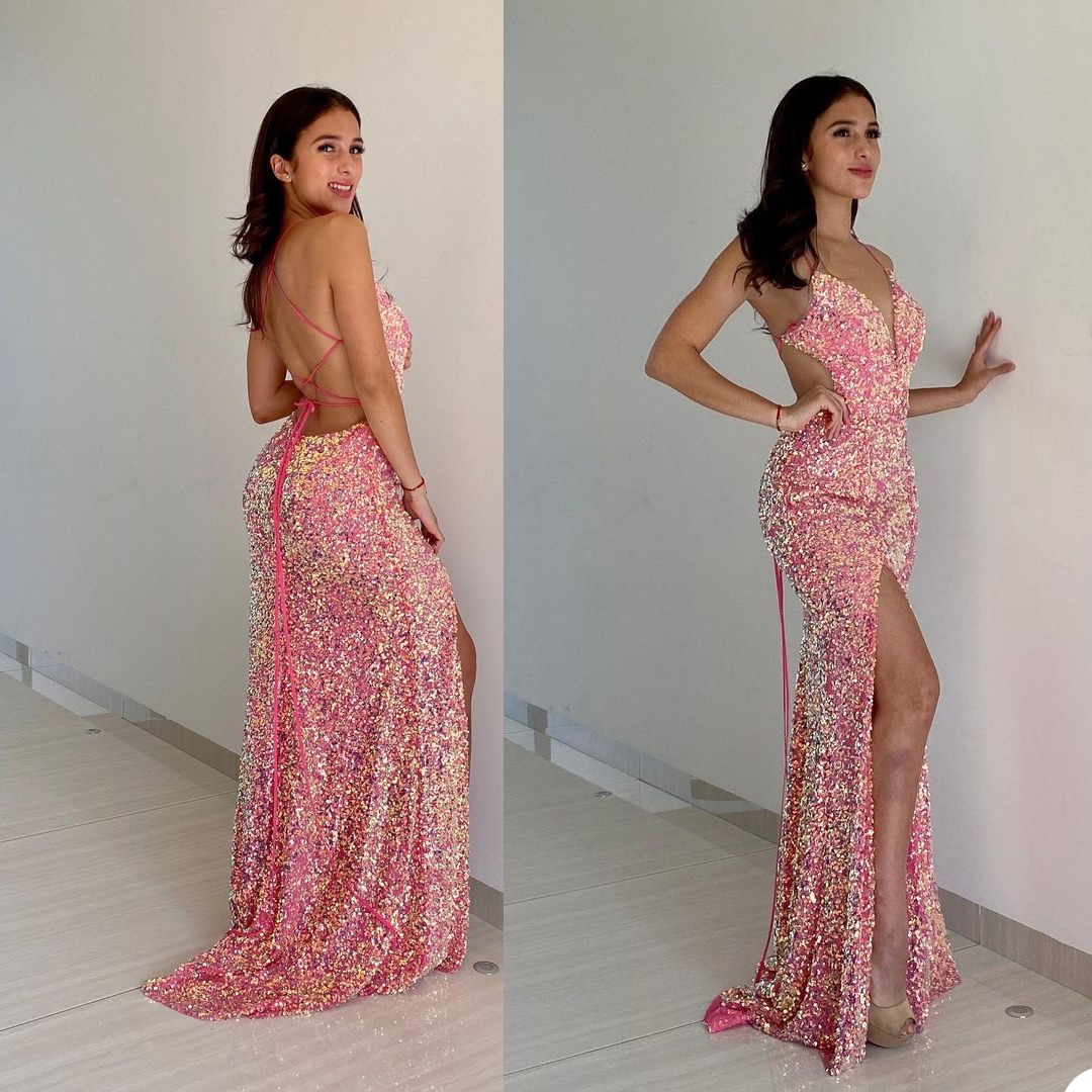 Glitter Pink Mermaid Prom Dress Sexy Halter Criss Cross Straps Backless Party Dresses African Black Girls Side Split Evening Gala Gowns, Dark red
Glitter Pink Mermaid Prom Dress Sexy Halter Criss Cross Straps Backless Party Dresses African Black Girls Side Split Evening Gala Gowns, Dark red