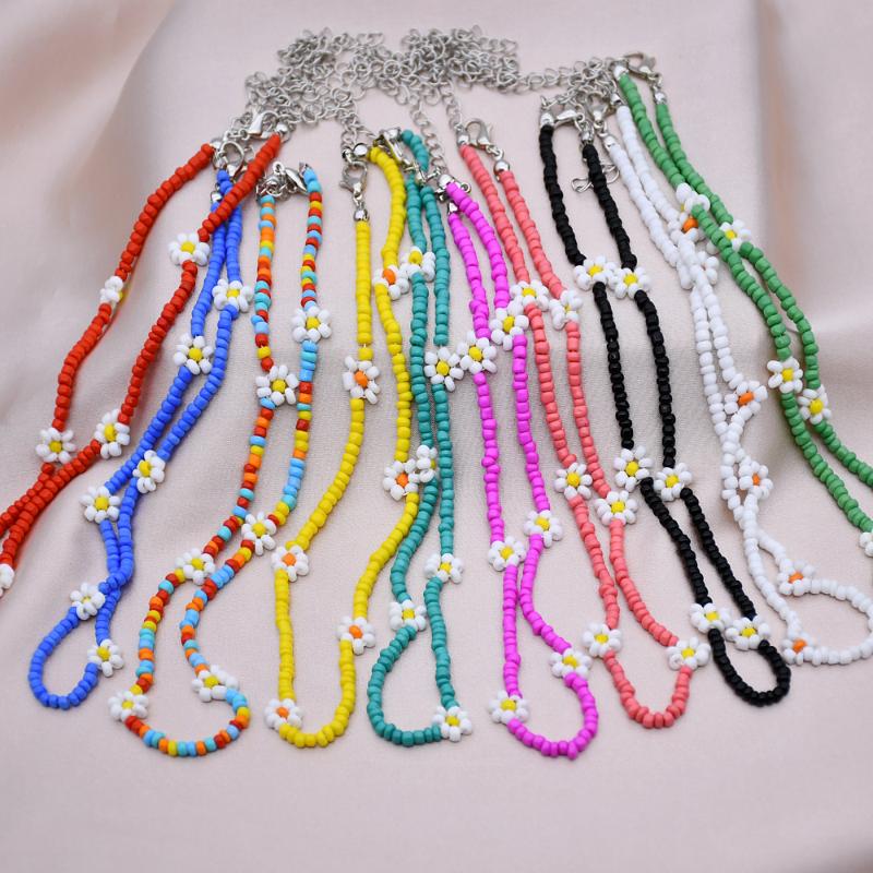 Chokers Bohemian Colorful Seed Bead Flower Choker Necklace Statement Short Collar Clavicle Chain For Women Jewelry Bijoux