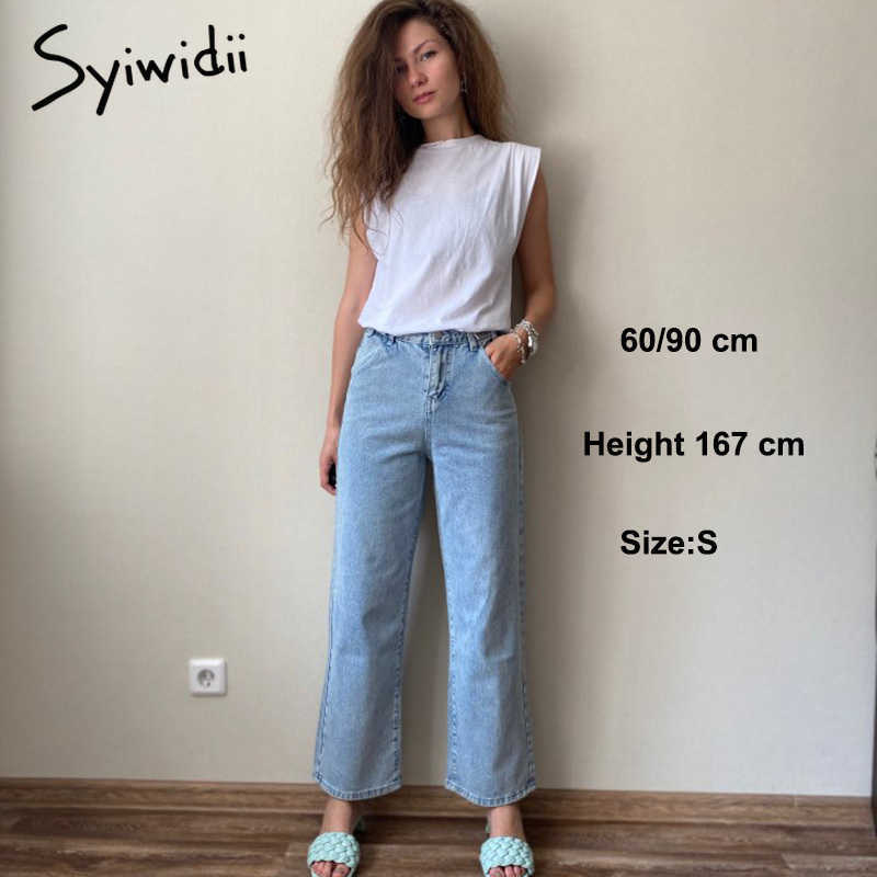 Syiwidii Y2k Baggy Wide Leg Jeans Woman Denim Pants Straight High Waist Trousers Fashion Vintage Streetwear Clothing Gray Blue 210922