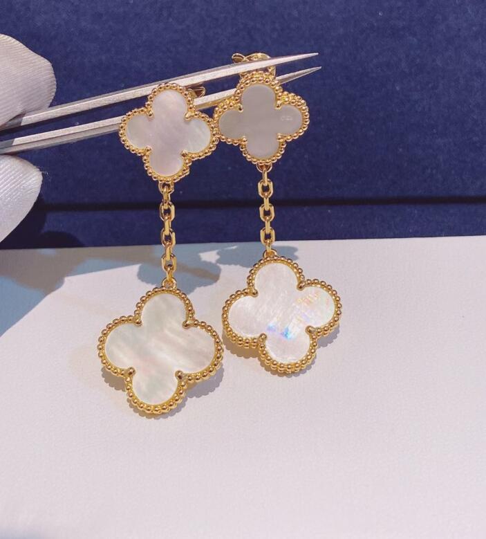 Titanium Four Leaf Clover Red Love Dangle Earrings Gold Earrings Color Studs Fashion Accessories Jewelry With Stamp women wedding gift jewelry