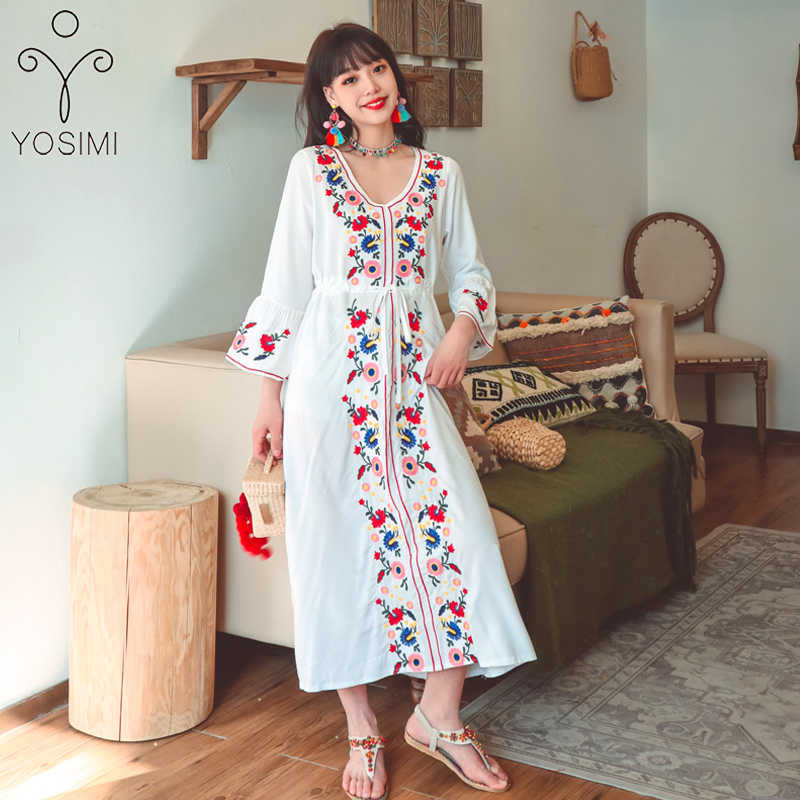 YOSIMI Floral Embroidery Long Women Dress Summer Vintage White Cotton V-neck Mid-calf Flare Sleeve Loose Indie Folk 210604
YOSIMI Floral Embroidery Long Women Dress Summer Vintage White Cotton V-neck Mid-calf Flare Sleeve Loose Indie Folk 210604