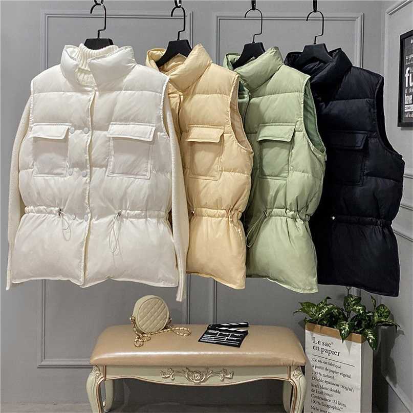 Winter Down Vest Women Short Sleeveless Jacket Lightweight BodyWarmer Waistcoat Female White Gilets Windbreaker Coat 211120