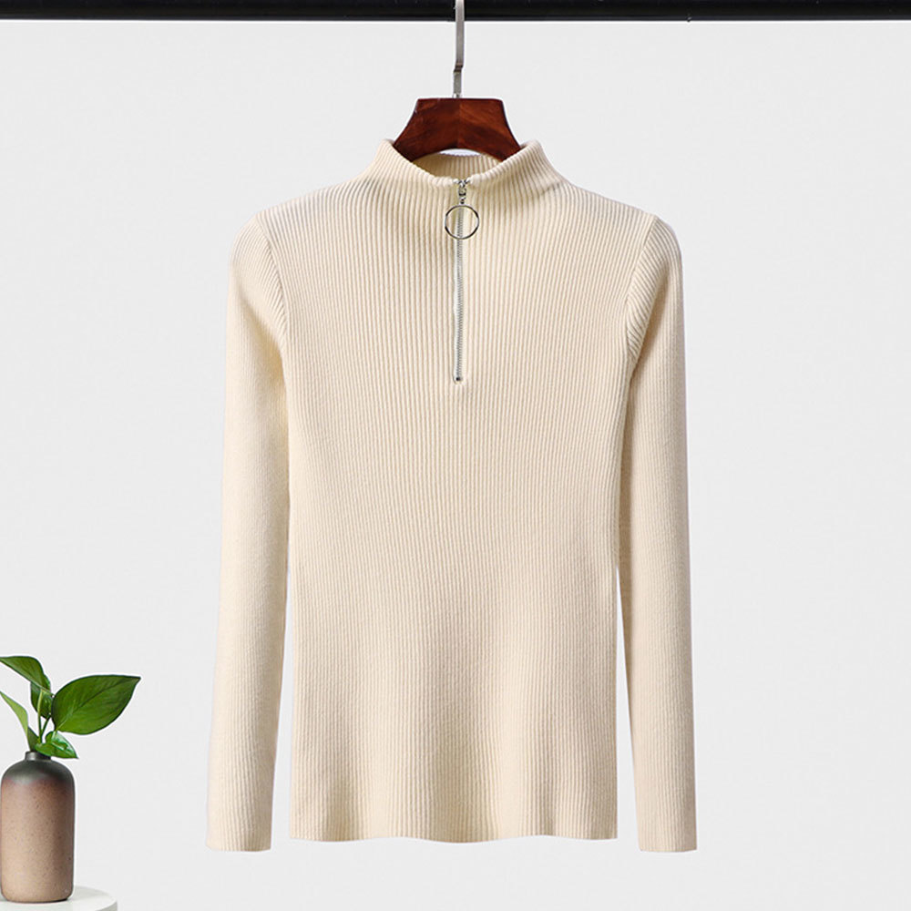 Autumn Winter Sweaters Women Sexy Slim Solid Color Korean Zipper Knit Pullovers Bottom Ladies Pullover Tops 210428