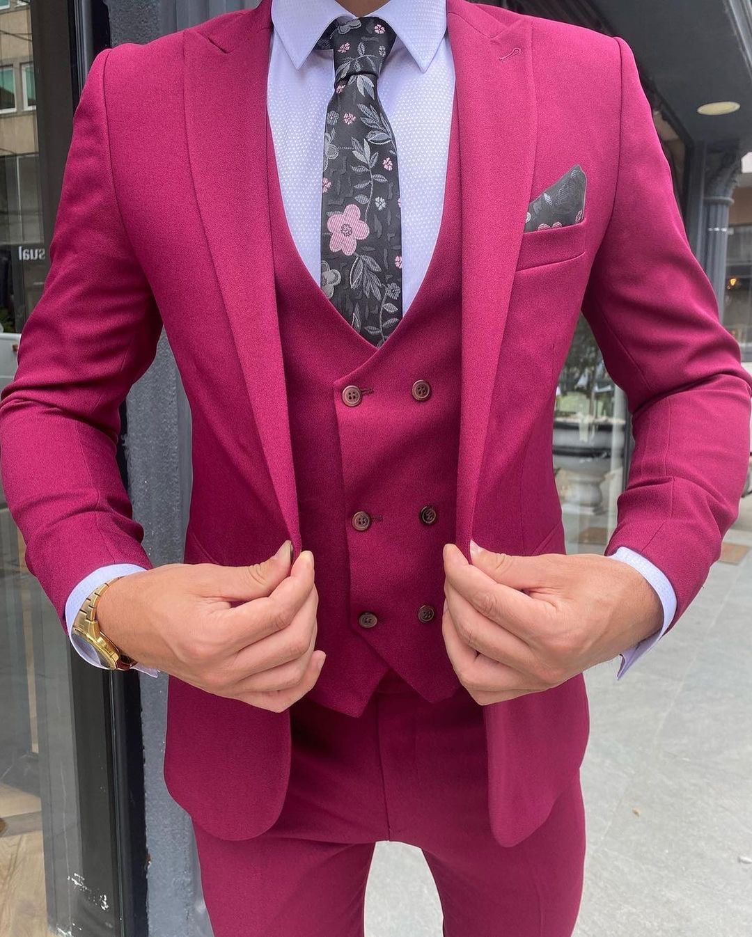 Cocktail Party Handsome Men Wedding Tuxedos 3 Pieces Slim Fit Groom Suits for Groomsmen Jacket Blazer Clothes Wear Waistcoat