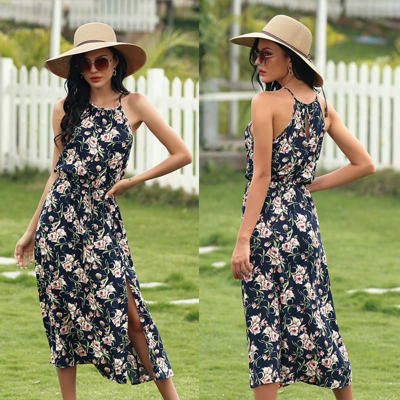 Spring and summer European and American independent station retro floral sling split halter dress holiday skirt 210616, A21b016
Spring and summer European and American independent station retro floral sling split halter dress holiday skirt 210616, A21b016