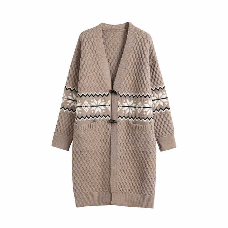 H.SA Women Winter Sweater and Cardigans Long Sleeve Open Stitch Snowflake Christmas Knit Jacket Sweater Long Coat Ponchoes 210716