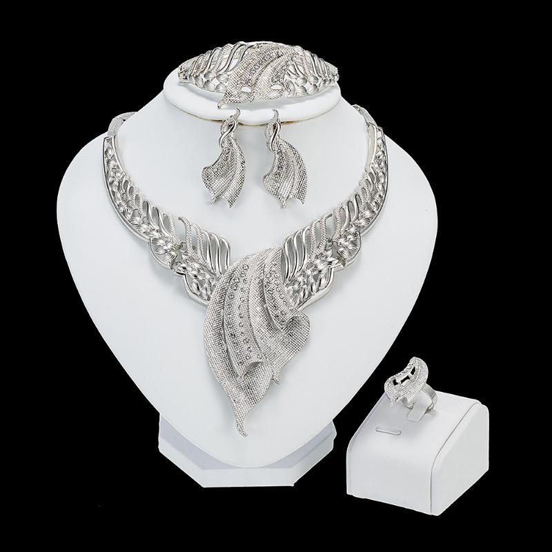 Earrings & Necklace Dubai Jewelry Sets Wedding For Bride Silver Color Women Bracelet Ring Fashion Gifts, As pic
Earrings & Necklace Dubai Jewelry Sets Wedding For Bride Silver Color Women Bracelet Ring Fashion Gifts, As pic