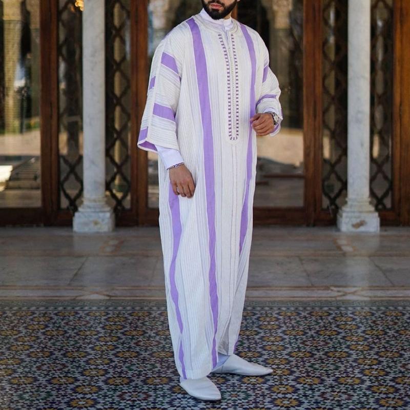 Ethnic Clothing Islamic Kaftan Muslim Robes Mens Casual Striped Long Sleeve Loose Robe Fashion Men's Arabia Thobe
Ethnic Clothing Islamic Kaftan Muslim Robes Mens Casual Striped Long Sleeve Loose Robe Fashion Men's Arabia Thobe
