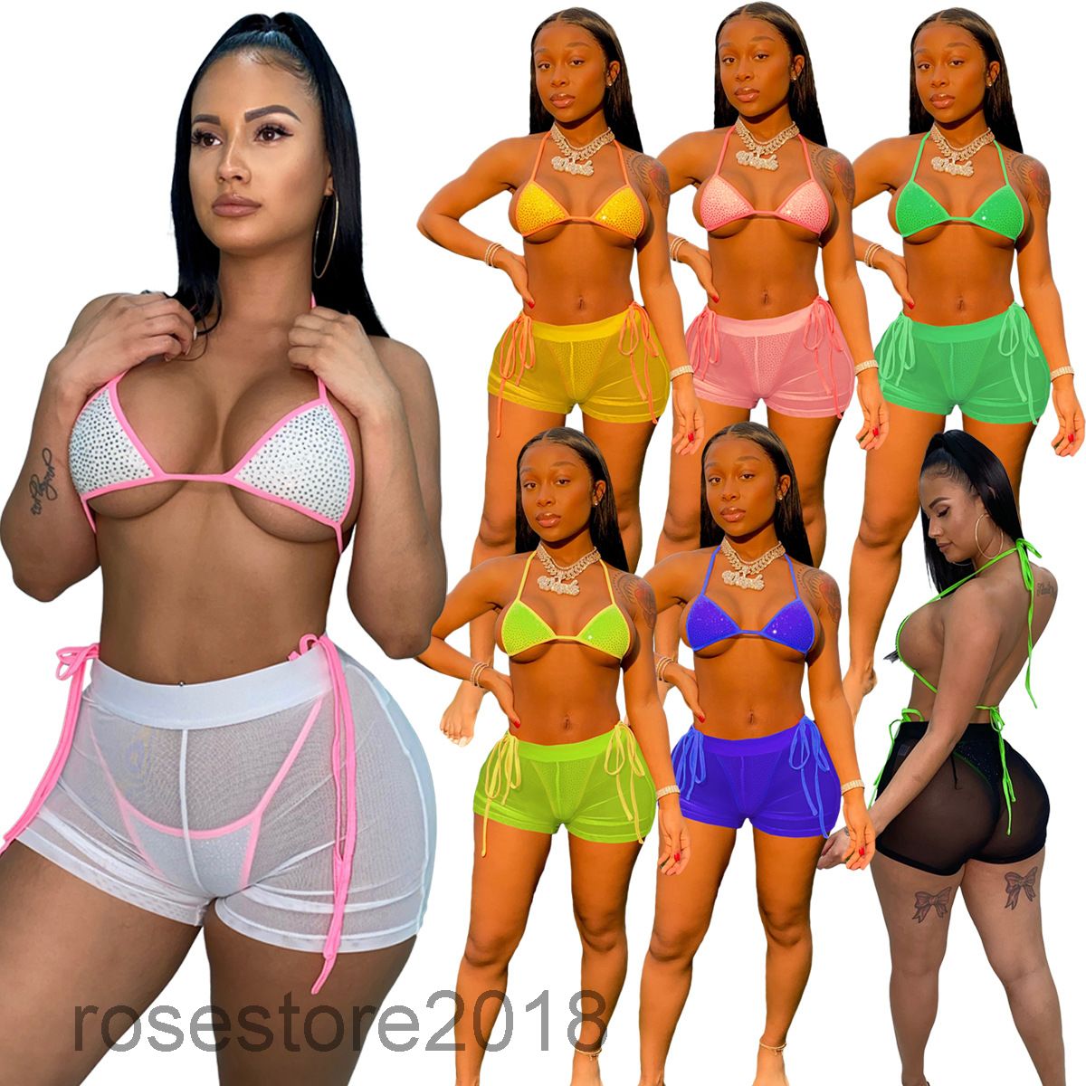 7 colors Solid color Women 2021 swimsuit women' hot drill sexy mesh beach bikini Suit Designer suspender bra Briefs shorts three piece sets CY907, Black
7 colors Solid color Women 2021 swimsuit women' hot drill sexy mesh beach bikini Suit Designer suspender bra Briefs shorts three piece sets CY907, Black