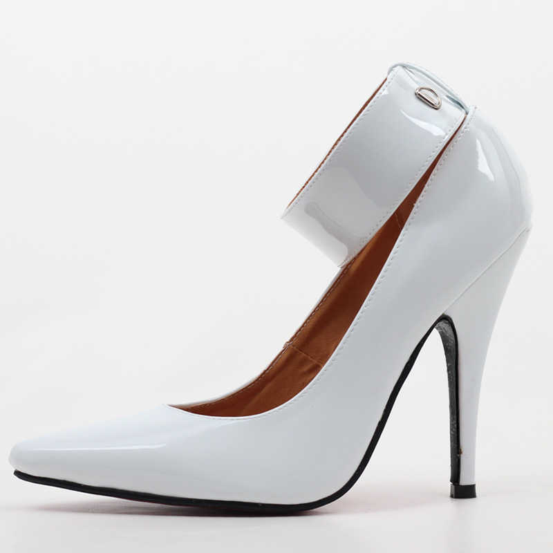 jialuowei BDSM Sexy Fetish High-Heel Pumps Lock And Key 5" High Heels Pointed Toe Ankle Strap Padlocks Shoes Plus size 36-46 210907