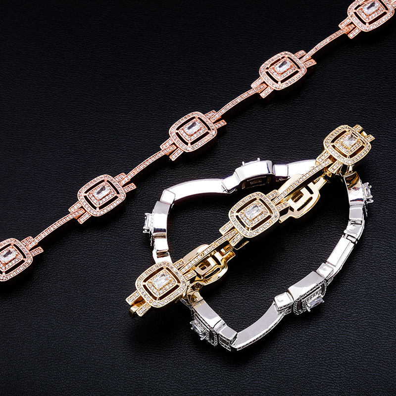 Cubic Zirconia Tennis Chain Bangle Bracelets Clustered CZ Stone Charms Hip Hop Bling Ice Out Geometric Wristband for Men Women Rapper Punk Party Wolf 