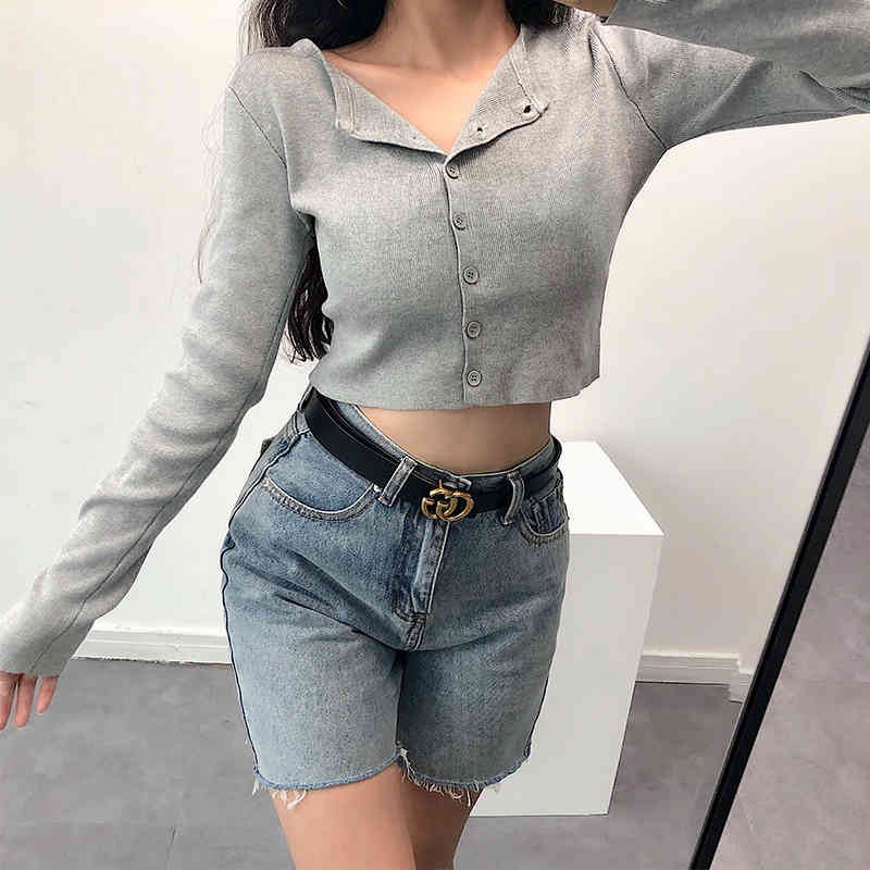 Vintage black red cropped cardigan Women crop Sweater Korean button knitted cardigans casual womens sweater 210521