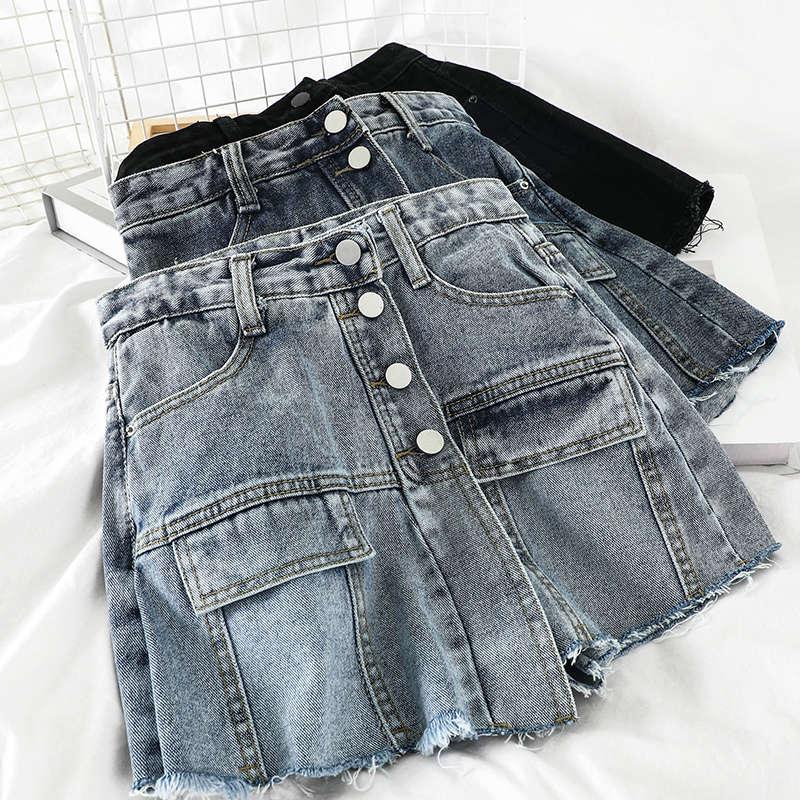 Denim Shorts Women High Waist Wide Leg For Summer Vintage Streetwear Students Jeans Skirts Feminino C6237 Women's