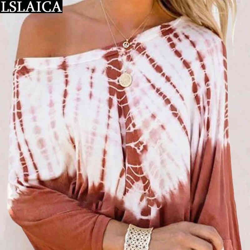 Top Women Long Sleeve Tie-Dye Casual T-shirt Streetwear Sexy Plus Size Office t Shirt Tshirt Woman 210520