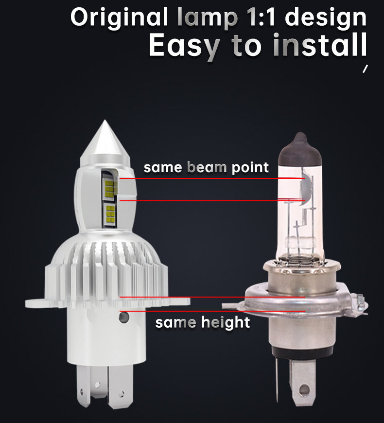 M3 Bullet Shape LED Headlight H4 H4L Universal Car Lamp High Beam Bulb 6500K Lights