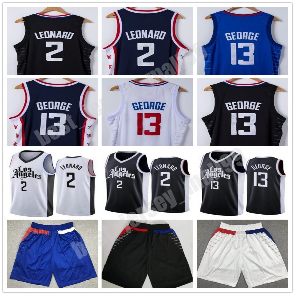2021 Kawhi Paul 2 Leonard 13 George Jersey city Basketball jerseys shorts black white blue, Black;red