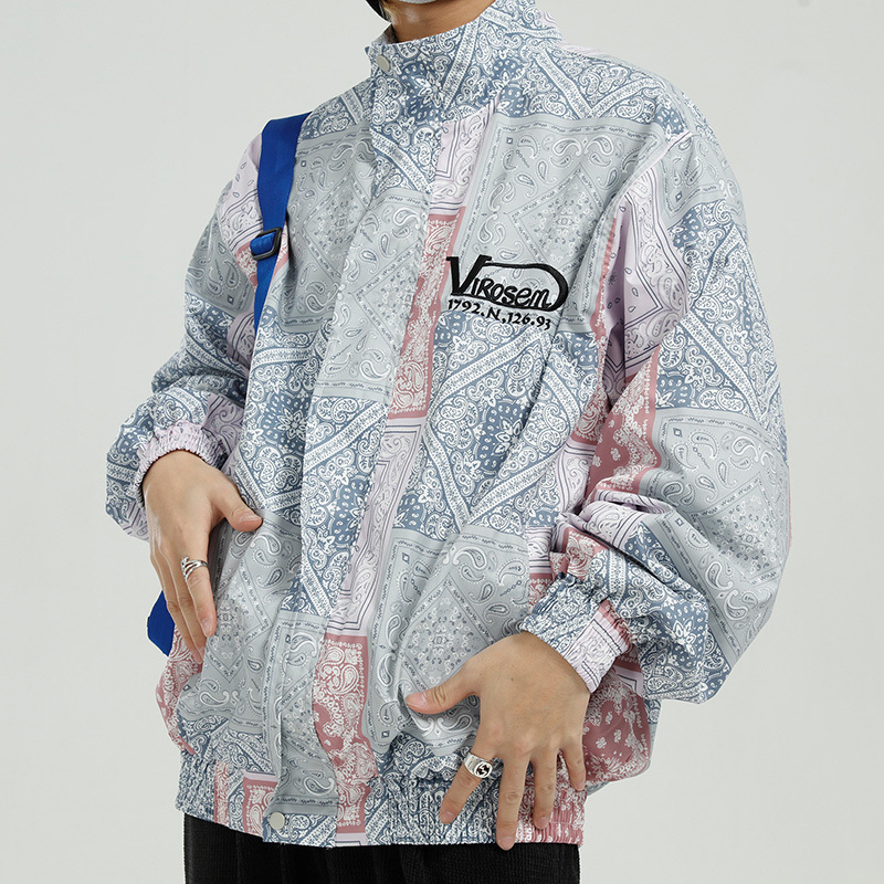 IEFB Men's Print Jackets Korean Trend Loose Fashionable Stand Collar Zipper Oversize Coat Causal Spring Clothes 9Y5833 210524