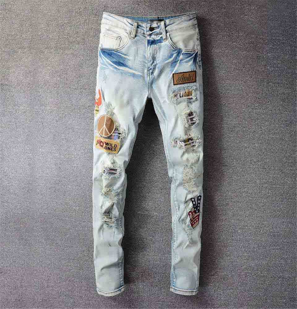 Mens ripped jeans motorcycle rider cowboy mans brand fashion designer hip hop man pants, Blue
Mens ripped jeans motorcycle rider cowboy mans brand fashion designer hip hop man pants, Blue