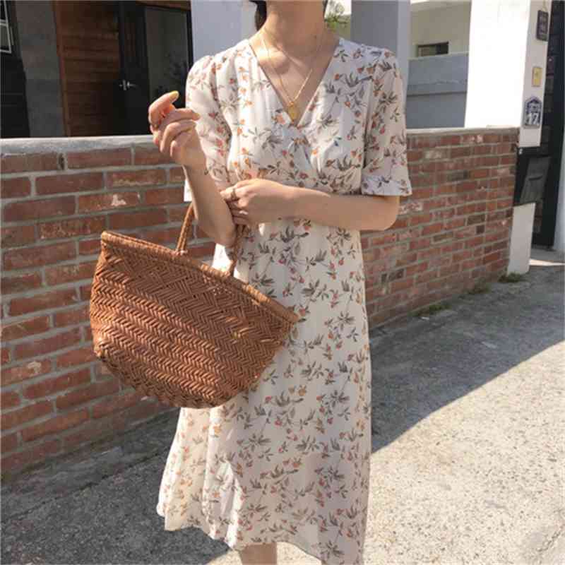 Sexy V neck Girls plus size Summer Boho Party Chiffon Dress print short Sleeve Women Dresses Long Female Robe Vestido 210417Z