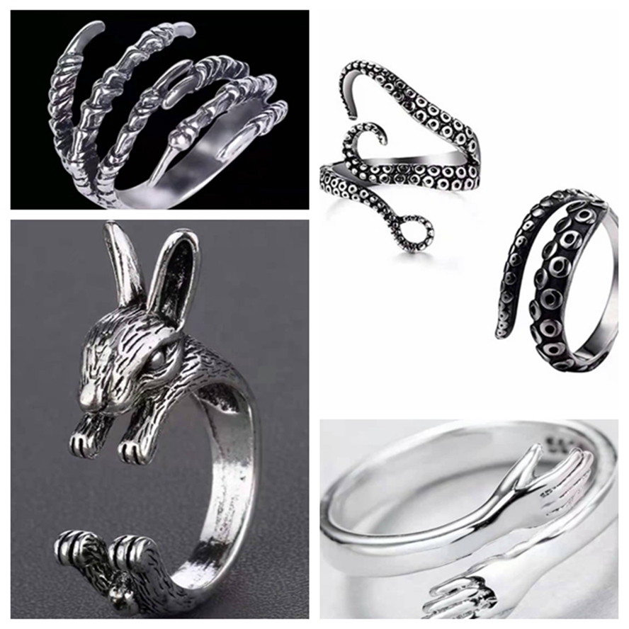 Wholesale lots 50 Mix rings more than 10 desgins Silver metal Punk fashion jewelry
