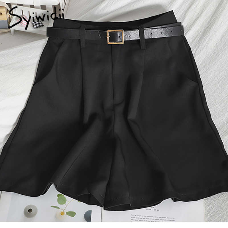 Syiwidii Button Up Women's High Waist Shorts Sashes Zipper Casual Solid Black Blue Summer Korean Fashion Office Ladies 210714