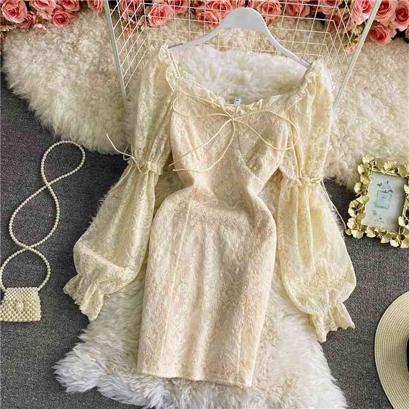 Spring elegant retro long-sleeved Dress for womens u neck lace dress vintage slim waist bag hip short A-Line vestido 210420, Black
Spring elegant retro long-sleeved Dress for womens u neck lace dress vintage slim waist bag hip short A-Line vestido 210420, Black
