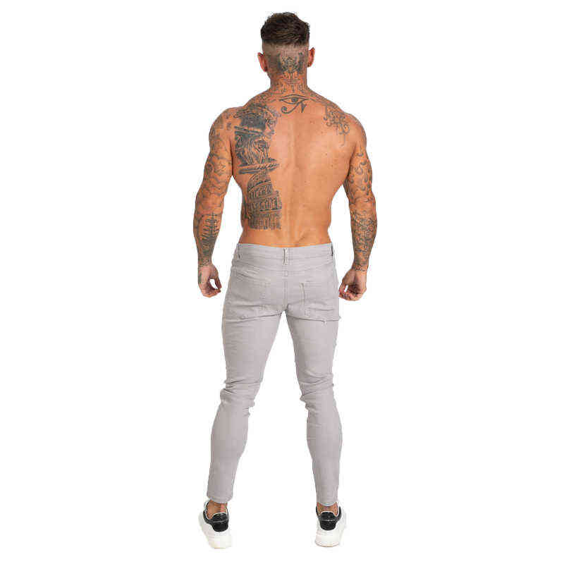 GINGTTO Denim Pants Men Skinny Slim Fit Grey Jeans for Hip Hop Ankle Tight Cut Closely to Body Big Size Stretch zm175 211111