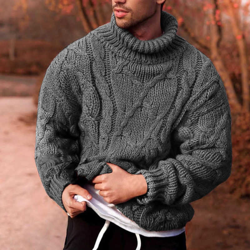 Spring Autumn Men Turtleneck Sweater Warm Knnited Jumper Streetwear Casual Loose Pullovers Sweaters Male Knitwear Outfits 210818