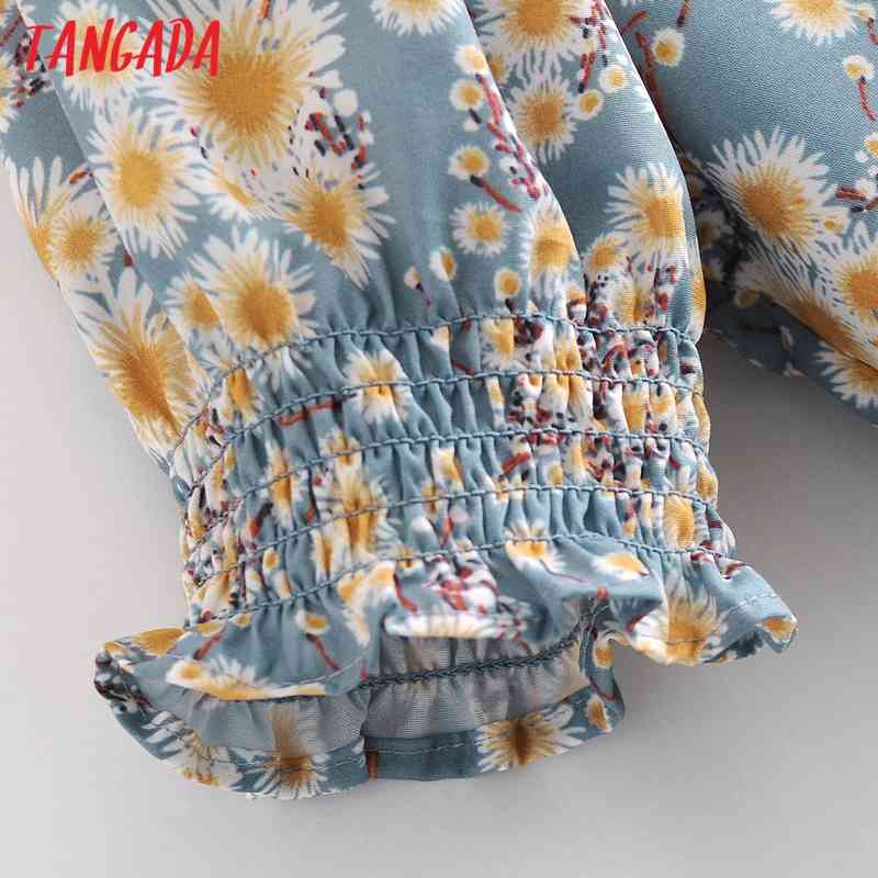 Summer Women Dots Print Midi Puff Short Sleeve Ladies Dress Vestidos 3A32 210416