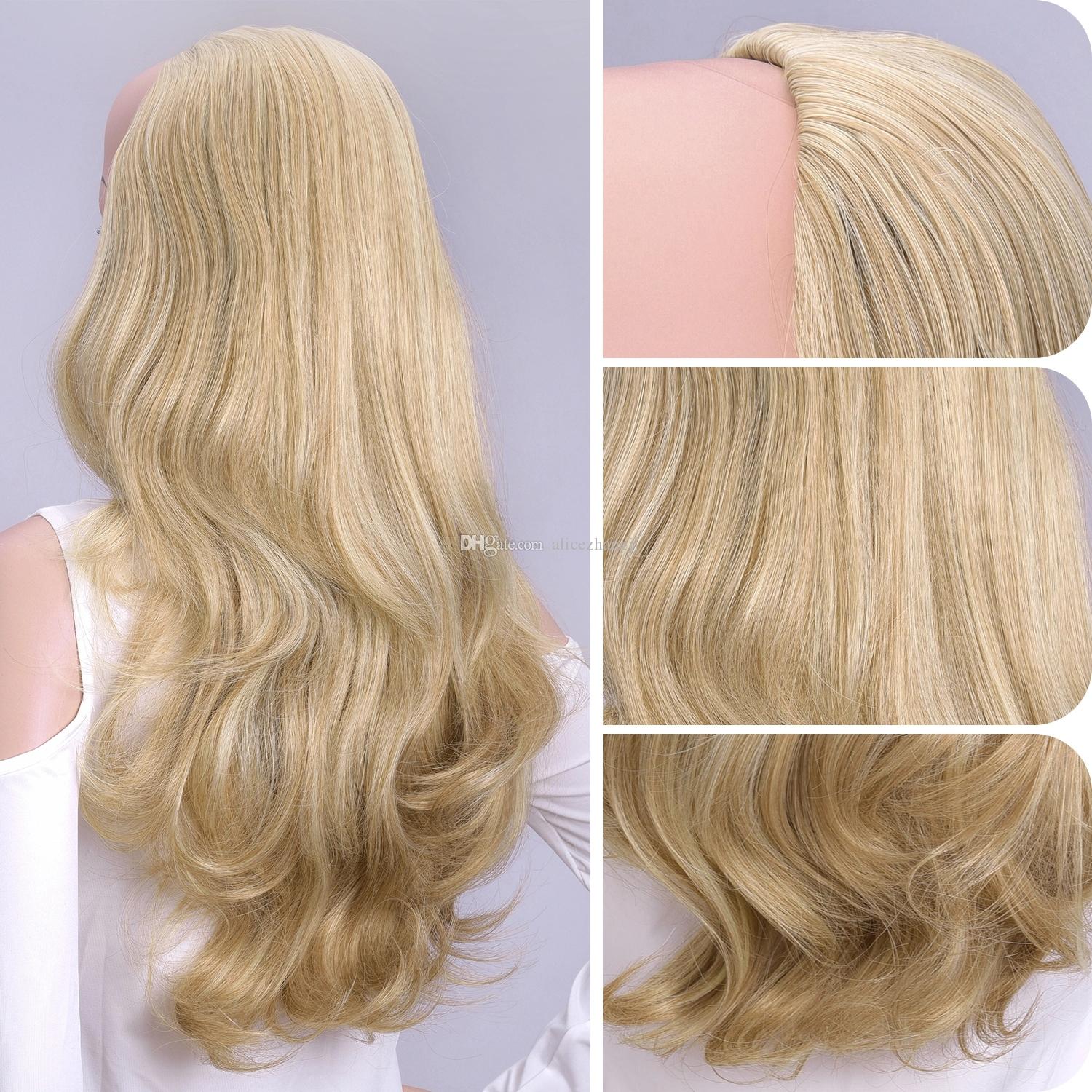 Curly Hair Women Ladies 3/4 Half Wig Premium virgin 613 blonde Wigs with Secured Mesh Head Cap