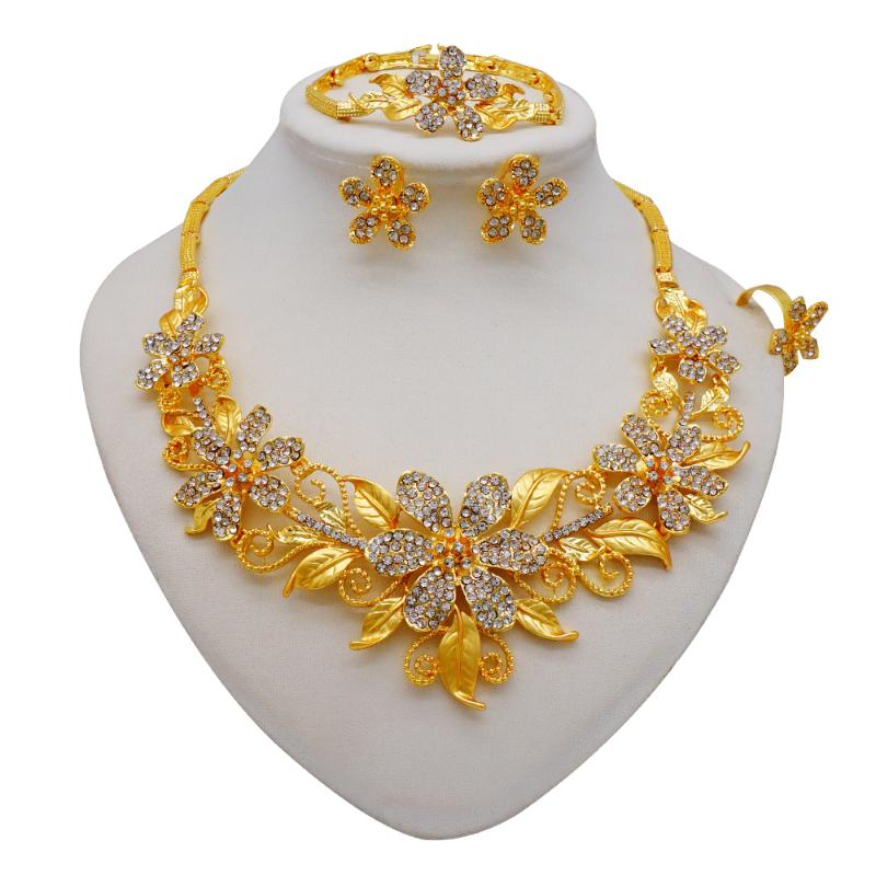 Earrings & Necklace Dubai Gold Color Jewelry Bridal Sets Flower Bracelet Rings Gifts Wedding Jewellery Set For Women, As pic
Earrings & Necklace Dubai Gold Color Jewelry Bridal Sets Flower Bracelet Rings Gifts Wedding Jewellery Set For Women, As pic