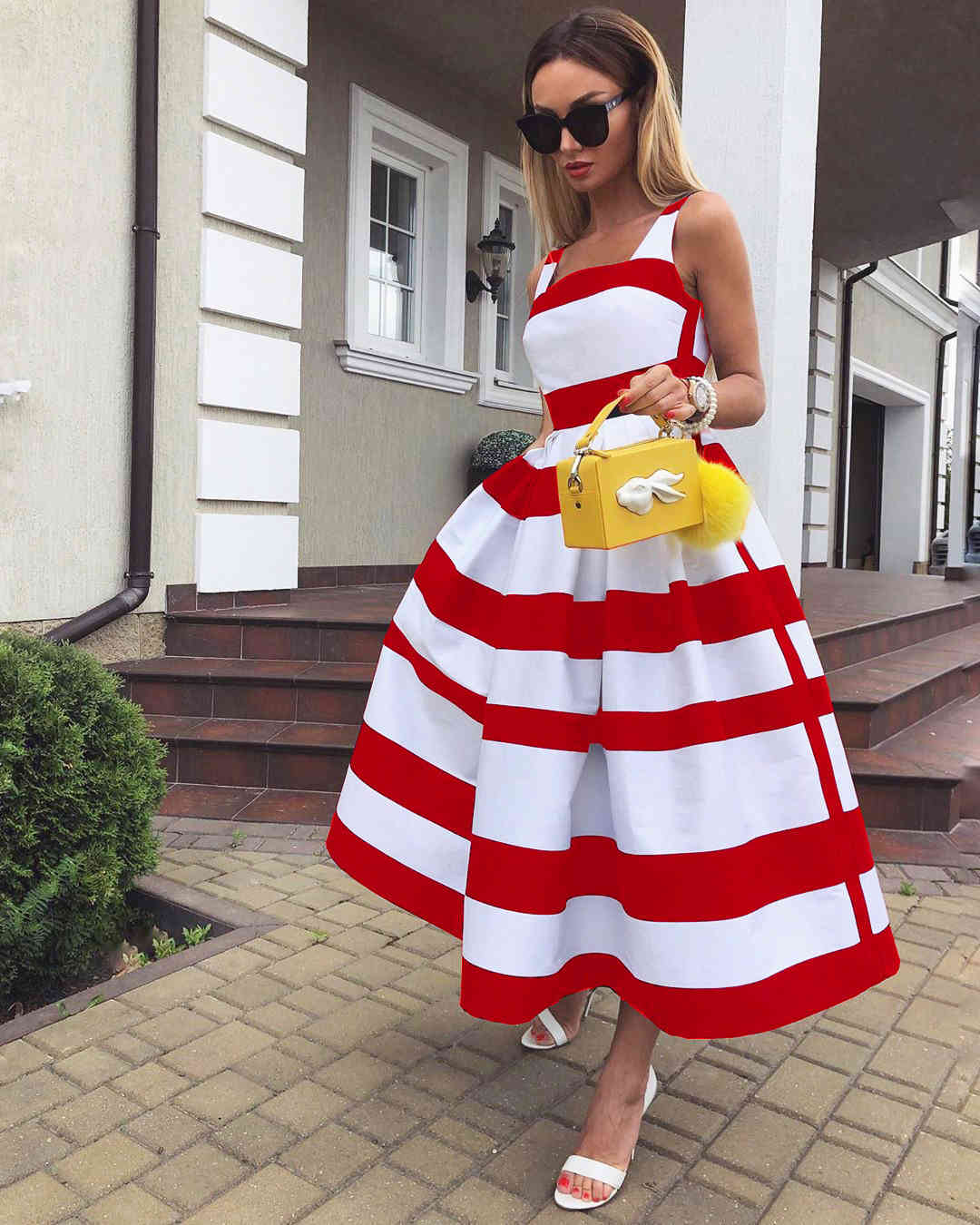 Women Dress Striped Patchwork Maxi Temperament Long es High Waist Sleeveless Sexy Summer es Black 210513