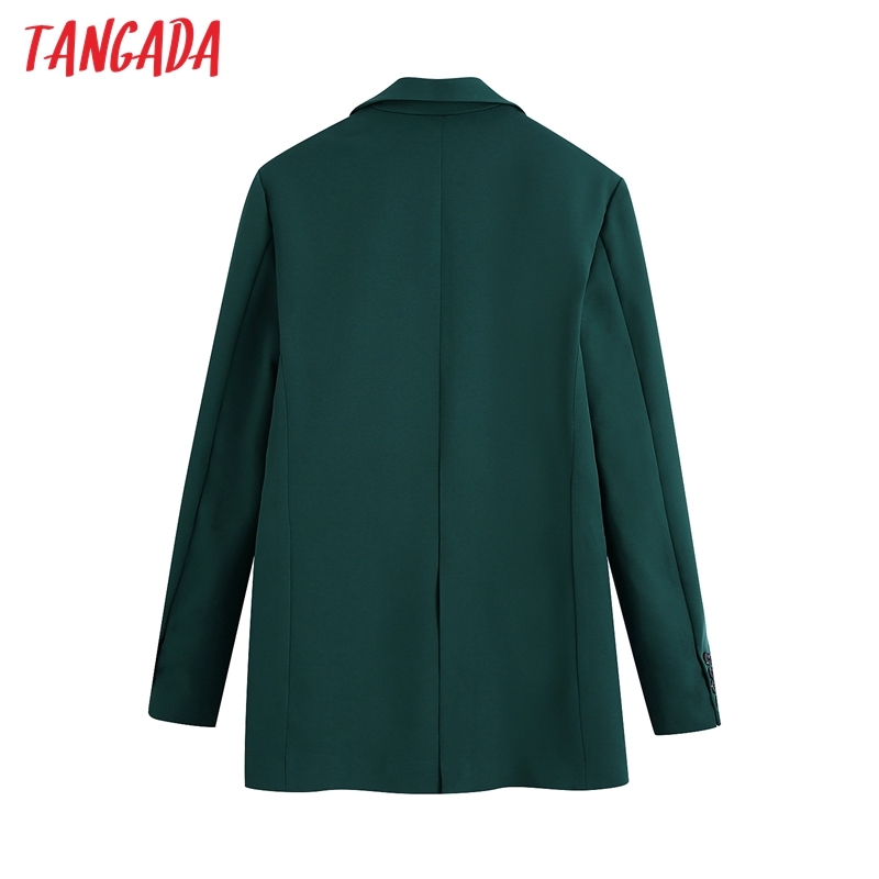 Women Office Wear Single Button Green Blazer Coat Vintage Long Sleeve Back Vents Female Outerwear Chic Veste BE413 210416