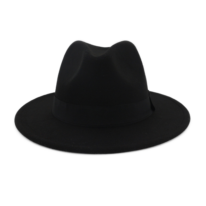 European US Mens Women Black Red Patchwork Jazz Fedoras with Ribbon Wool Felt Fedora Wide Brim Panama Style Hat for Festival T200118